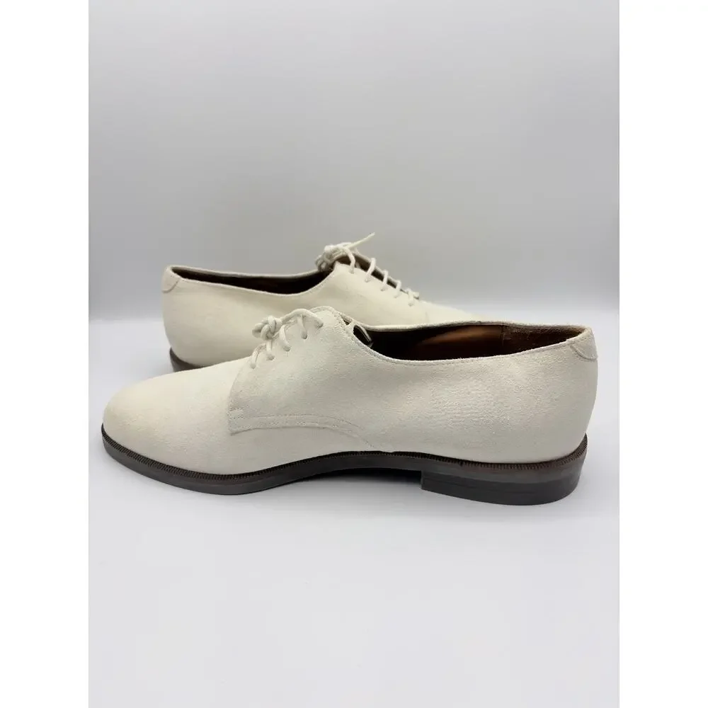 Salvatore Ferragamo Suede Derby Shoes Men 9 D Vibram Sole Italy Cream Beige GOOD